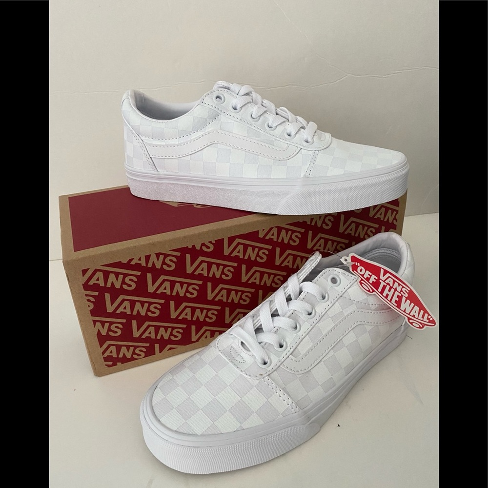 White checkerboard vans for women